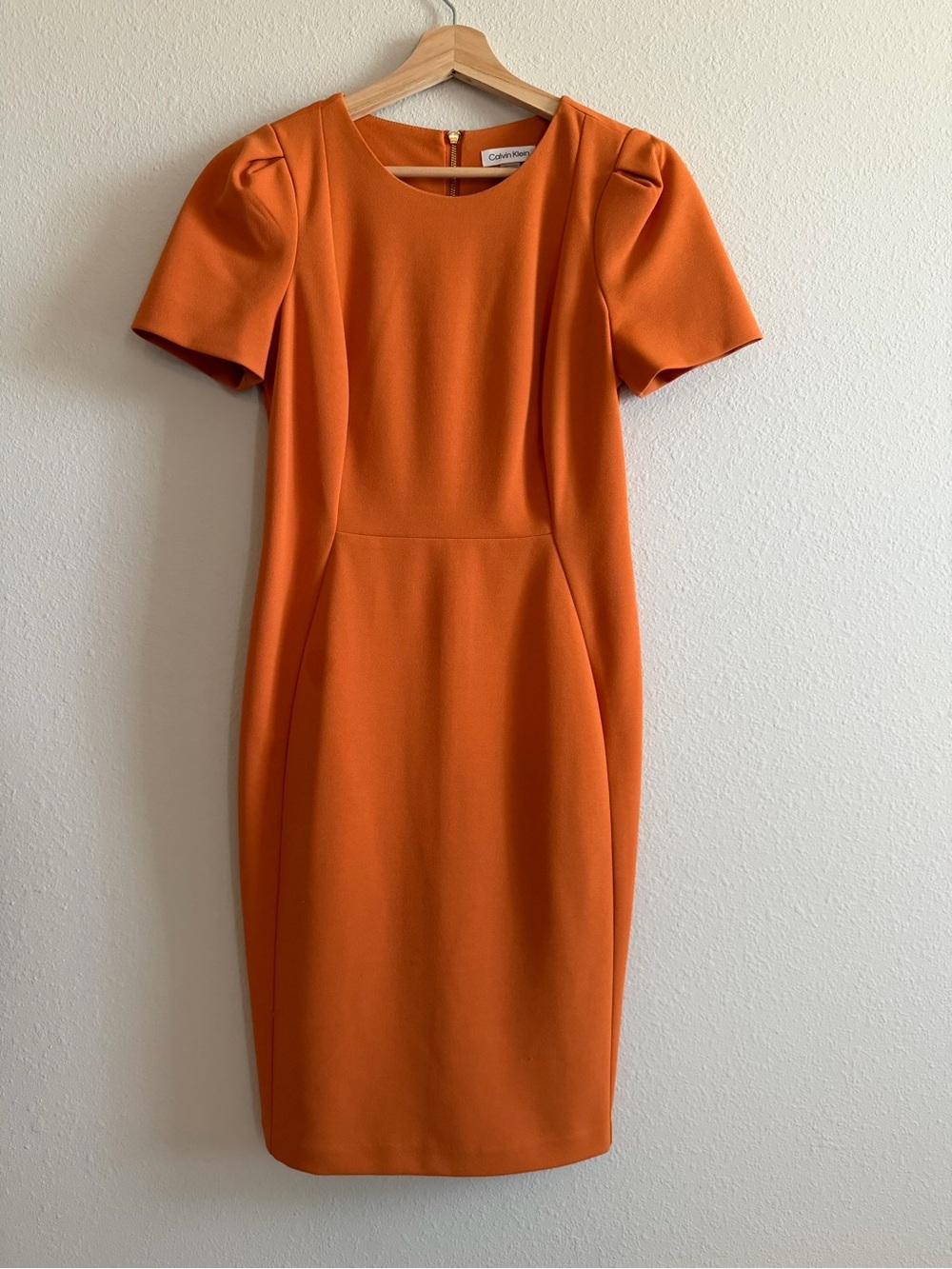 Calvin Klein Orange Short-Sleeve Ponte Midi Dress